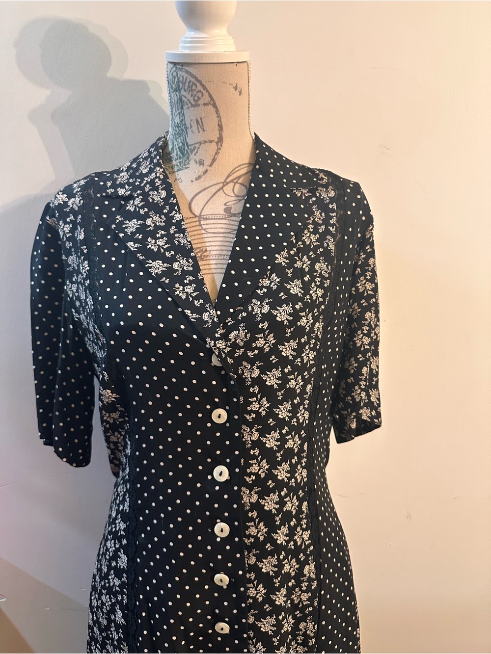 Gala Blanc Black and White Mixed-Print Button-Front Mini Dress - Picture 2 of 10